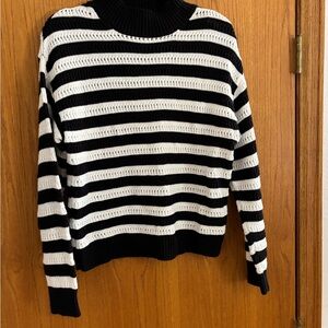 Time and Tru Black and White Striped Turtleneck Sweater